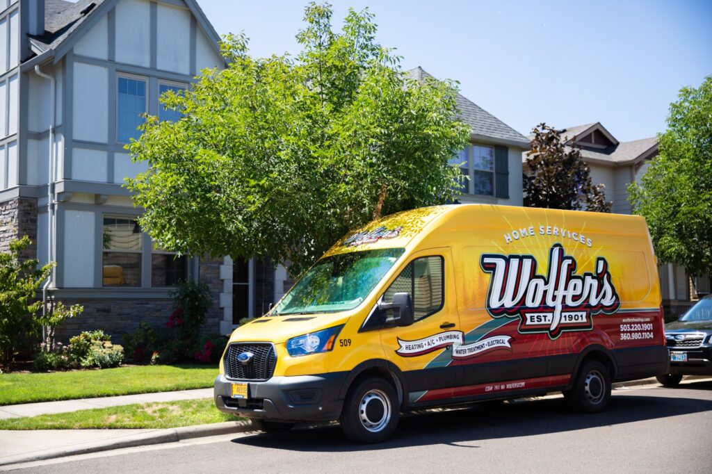 Wolfer's service van at customers house.